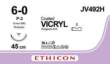 Vicryl suture 6-0, JV492H, P-3 MP 45 cm undyed