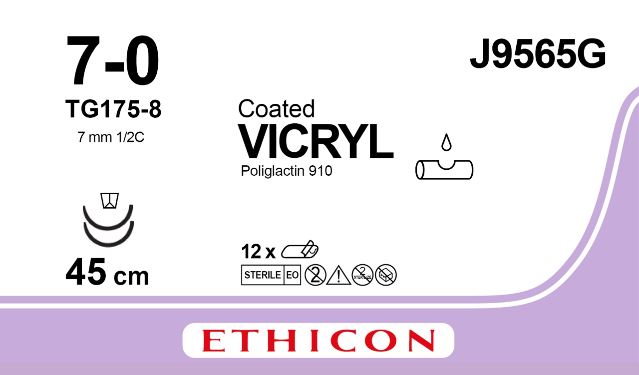 Vicryl sutur 7-0, J9565G, 2XTG175-8 45 cm purple