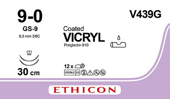 Vicryl suture 9-0, V439G, 2XGS-9 30 cm purple