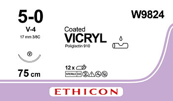 Vicryl suture 5-0, W9824, V-4, 75CM undyed