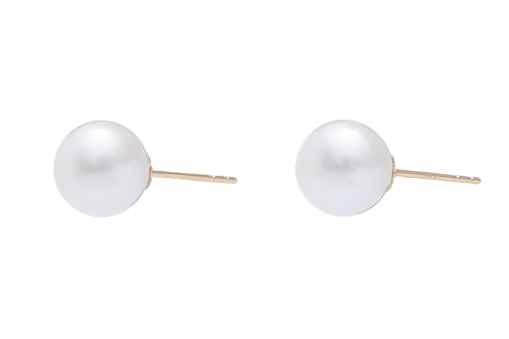 Top-Quality Large Fresh water pearl earrings set in gold 9-10mm