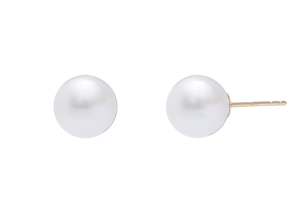 Top-Quality Large Fresh water pearl earrings set in gold 9-10mm - 3
