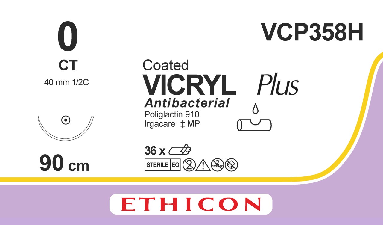 Vicryl plus suture 0, VCP358H, CT 90 cm purple