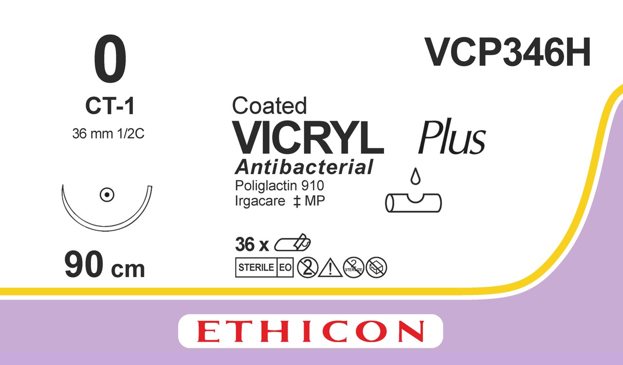 Vicryl plus sutur 0, VCP346H, CT-1 90 cm purple