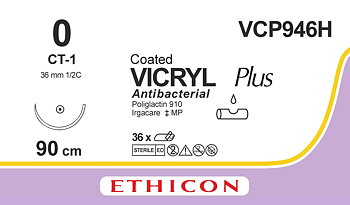 Vicryl plus sutur 0, VCP946H, CT-1 90 cm undyed