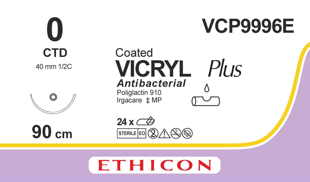 Vicryl plus suture 0, VCP9996E, CTD 90 cm purple