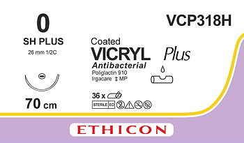 Vicryl plus sutur 0, VCP318H, SH 70 cm purple