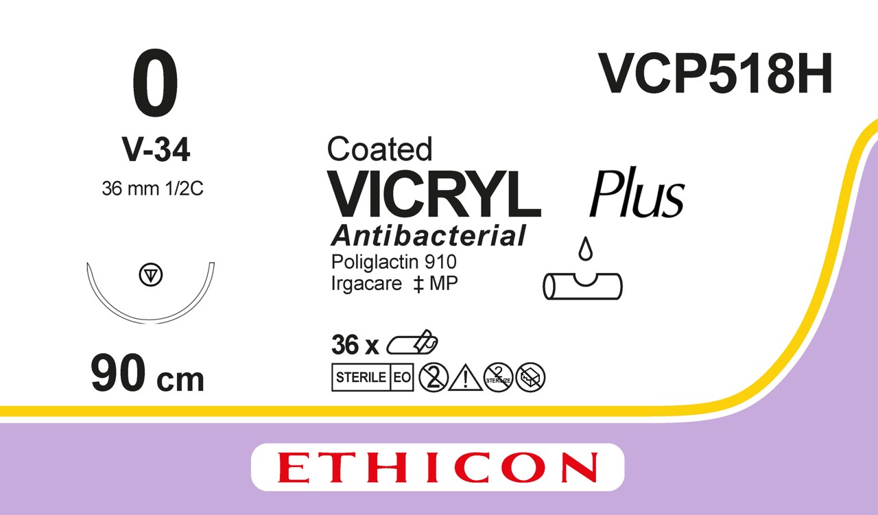 Vicryl plus suture 0, VCP518H, V-34 90 cm purple