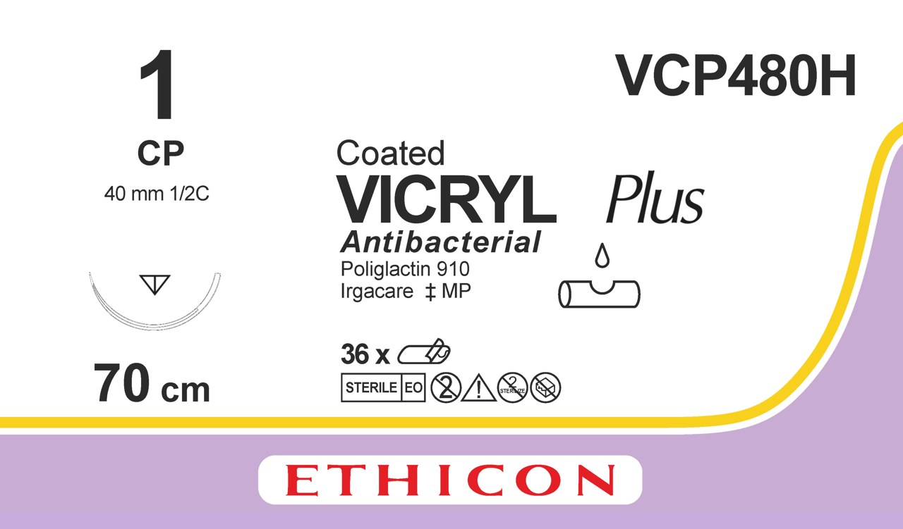 Vicryl plus suture 1, VCP480H, CP 70 cm purple