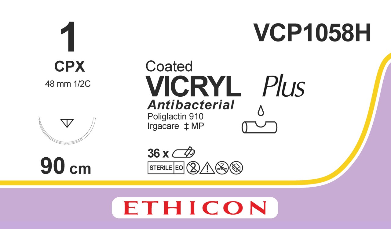 Vicryl plus sutur 1, VCP1058H, CPX 90 cm purple