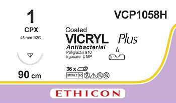 Vicryl plus sutur 1, VCP1058H, CPX 90 cm purple