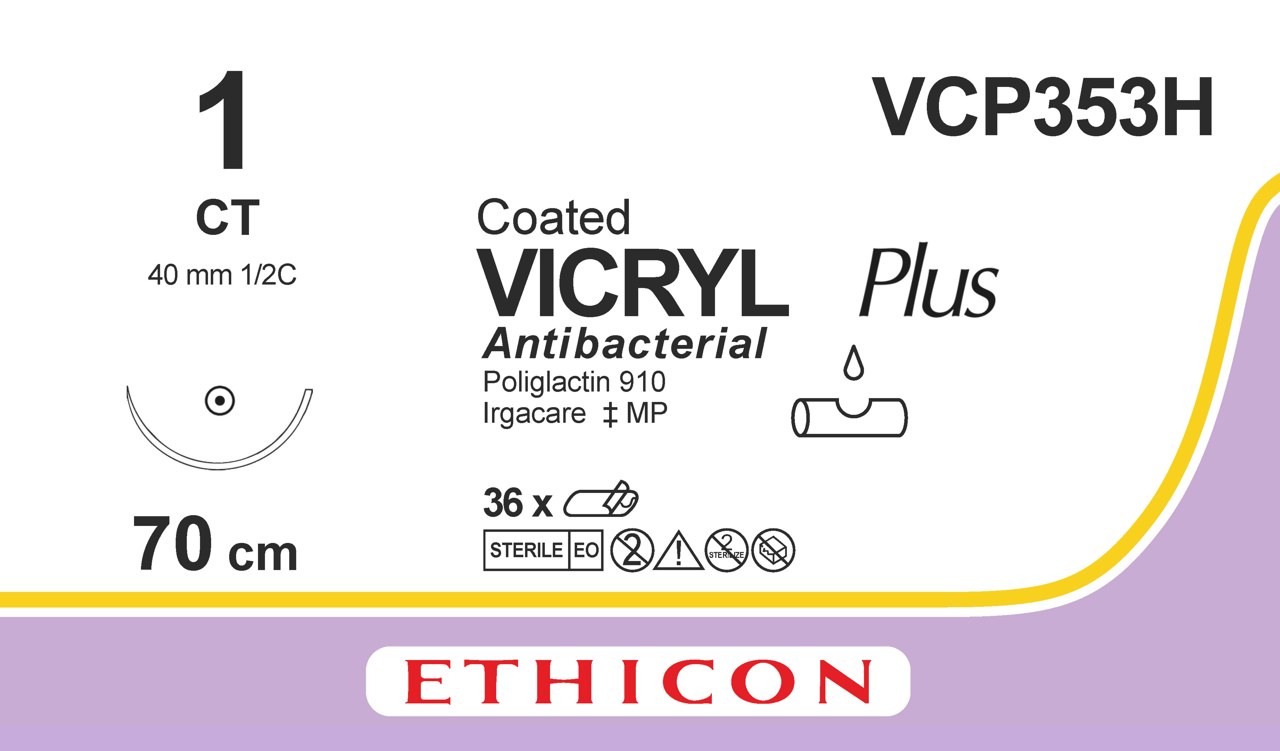 Vicryl plus suture 1, VCP353H, CT 70 cm purple