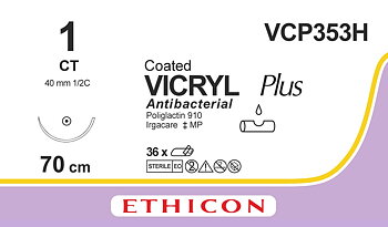 Vicryl plus suture 1, VCP353H, CT 70 cm purple