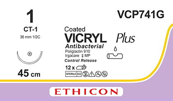 Vicryl plus sutur 1, VCP741G, CT-1 8X45 cm purple
