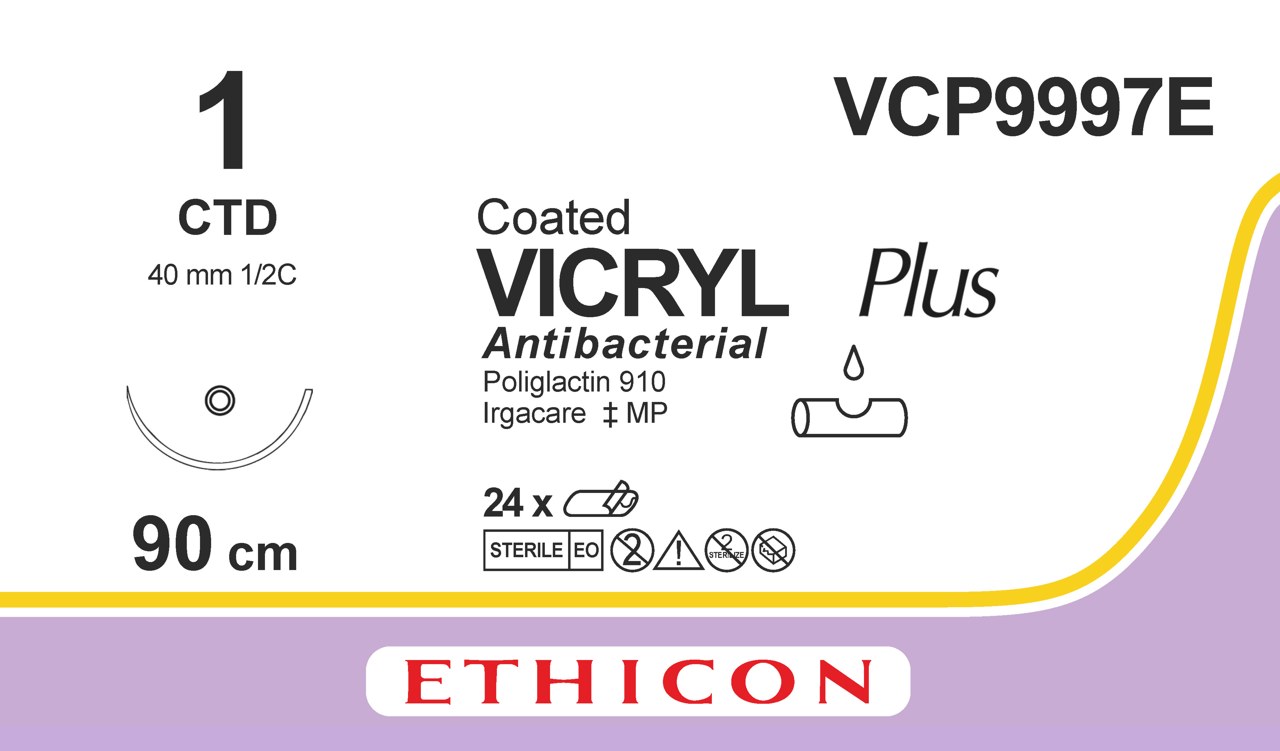 Vicryl plus sutur 1, VCP9997E, CTD 90 cm purple