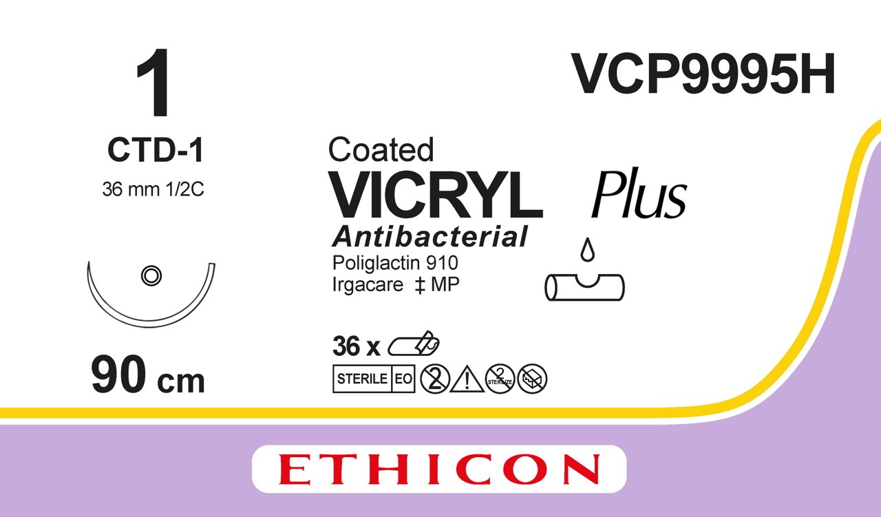Vicryl plus suture 1, VCP9995H, CTD-1 90 cm purple