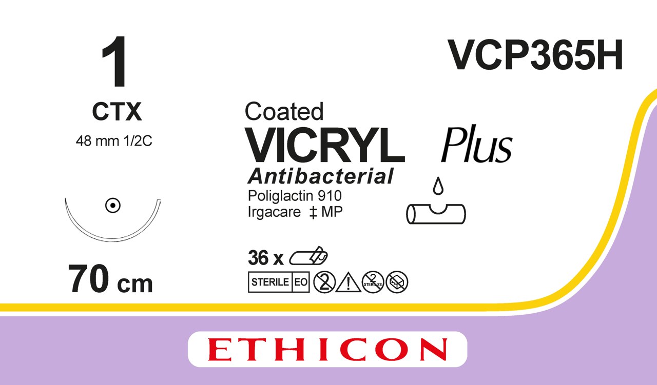 Vicryl plus sutur 1, VCP365H, CTX 70 cm purple