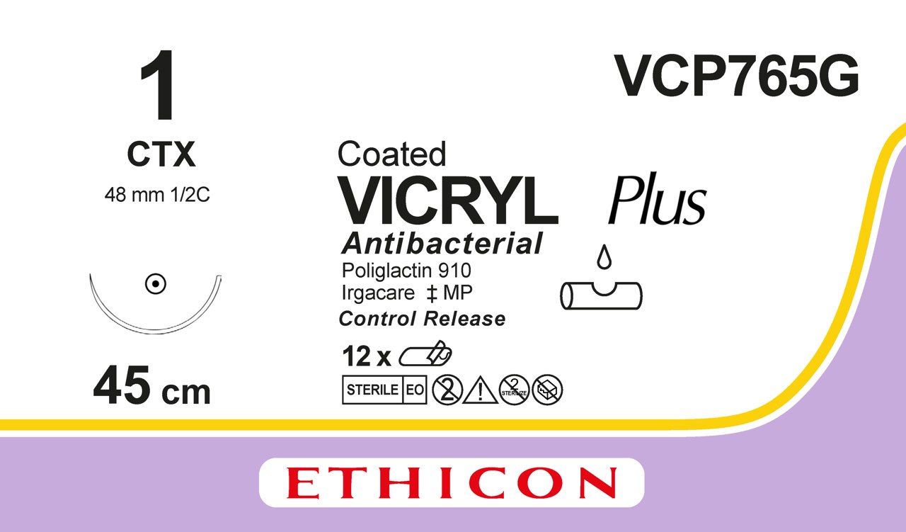 Vicryl plus suture 1, VCP765G, CTX 8X45 cm purple