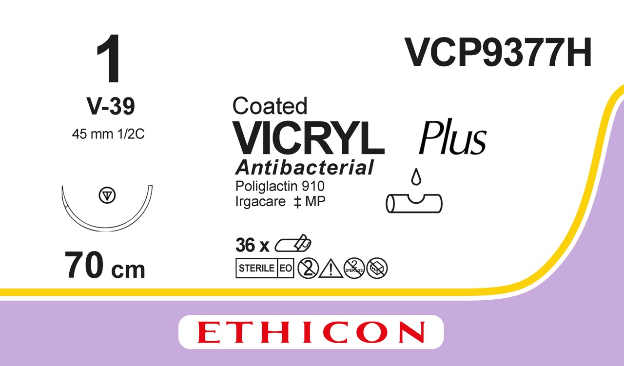 Vicryl plus sutur 1, VCP9377H, V-39 70 cm purple