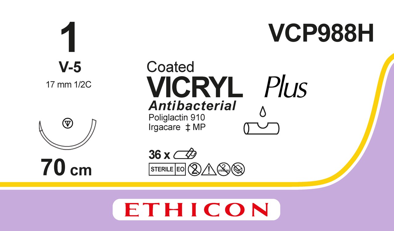 Vicryl plus sutur 1, VCP988H, V-5 70 cm purple