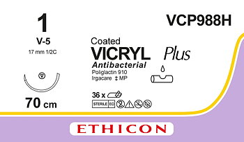 Vicryl plus sutur 1, VCP988H, V-5 70 cm purple