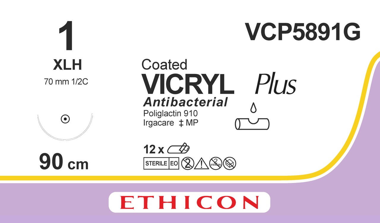 Vicryl plus sutur 1, VCP5891G, XLH 90 cm purple