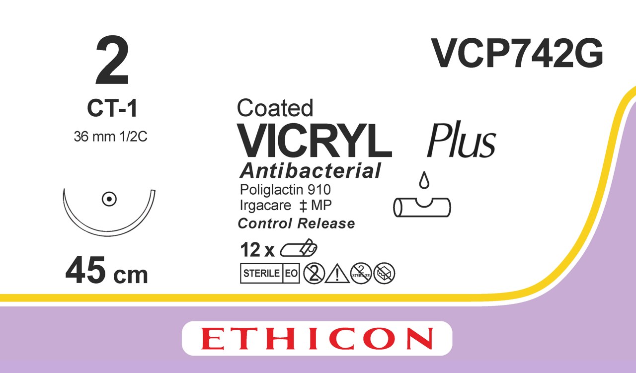 Vicryl plus sutur 2, VCP742G, CT-1 8X45 cm purple