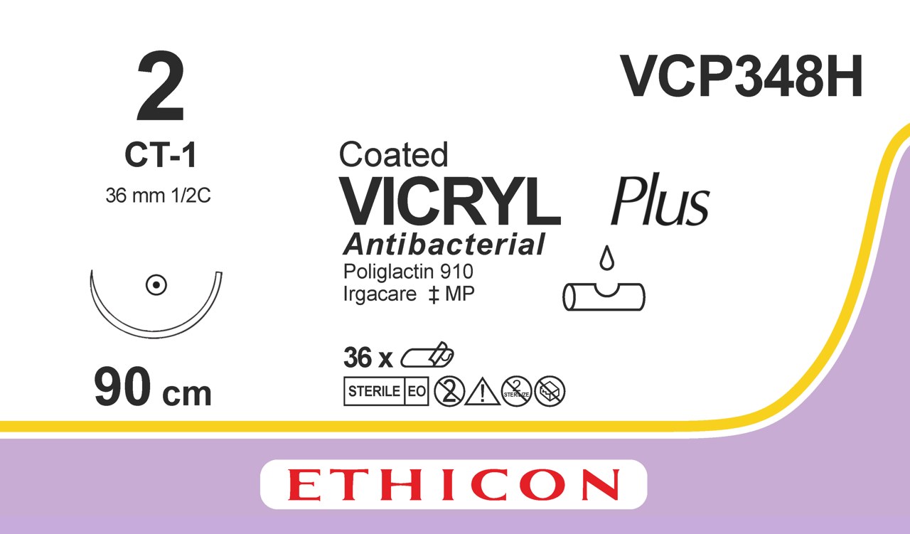 Vicryl plus sutur 2, VCP348H, CT-1 90 cm purple