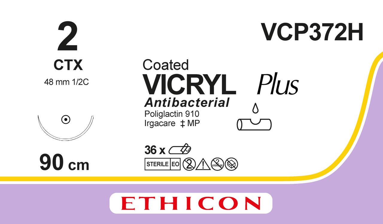 Vicryl plus suture 2, VCP372H, CTX 90 cm purple