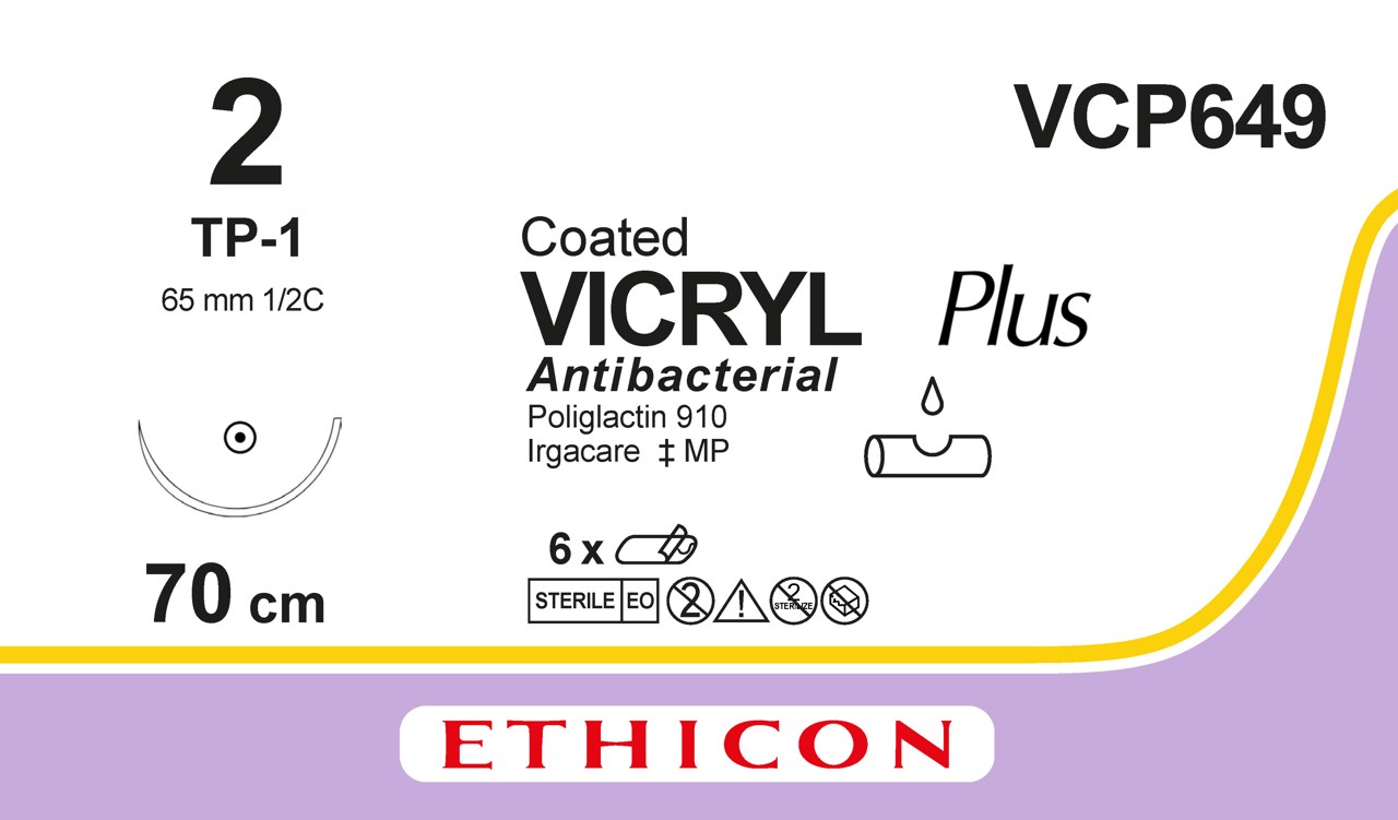 Vicryl plus sutur 2, VCP649, TP-1 4X70 cm purple
