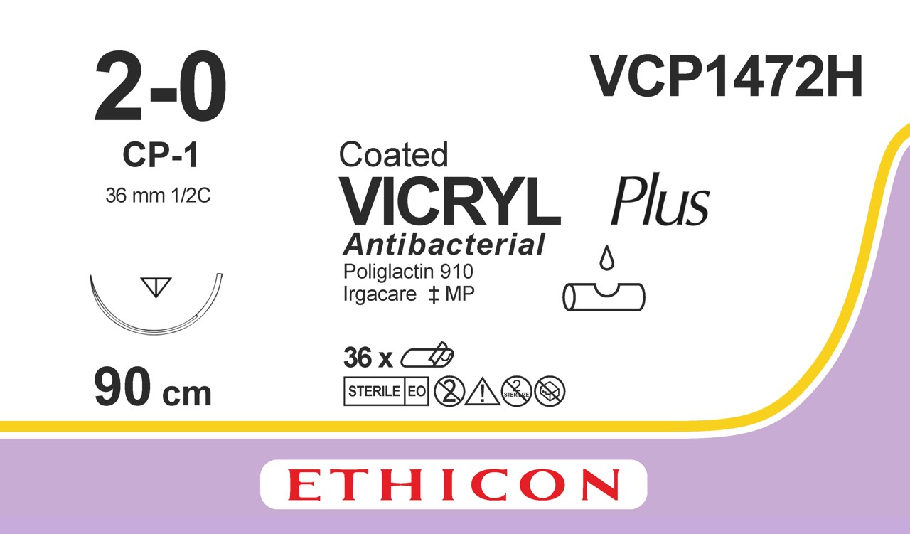 Vicryl plus suture 2-0, VCP1472H, CP-1 90 cm undyed - Suture Online