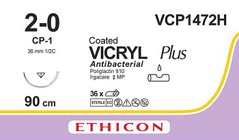 Vicryl plus sutur 2-0, VCP1472H, CP-1 90 cm undyed