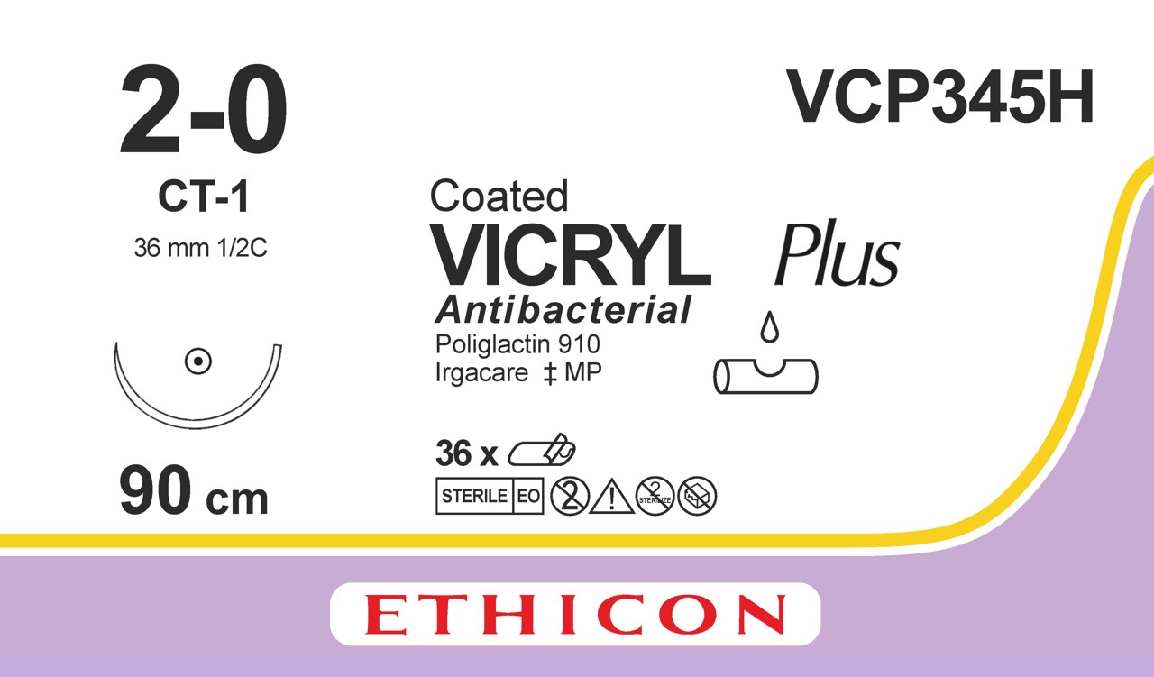 Vicryl plus sutur 2-0, VCP345H, CT-1 90 cm purple