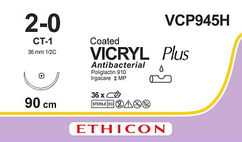 Vicryl plus sutur 2-0, VCP945H, CT-1 90 cm undyed
