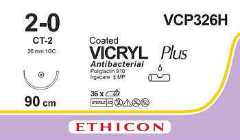 Vicryl plus sutur 2-0, VCP326H, CT-2 90 cm purple