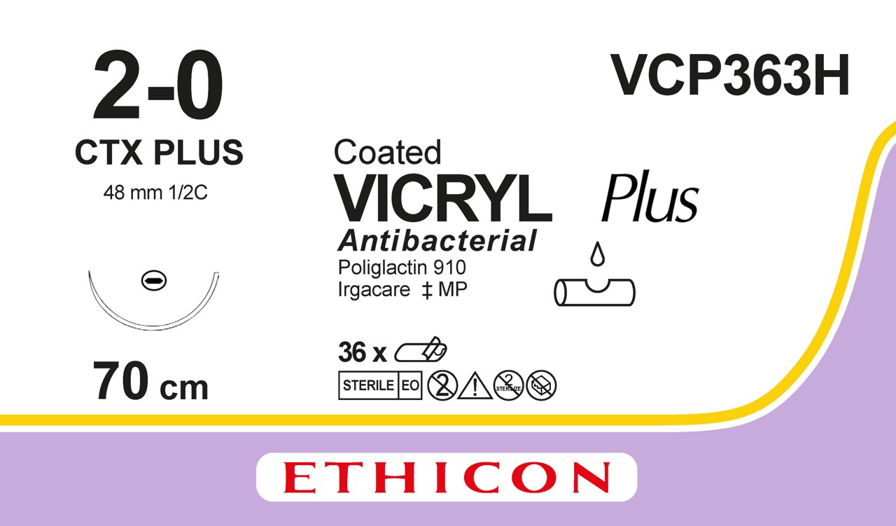 Vicryl plus sutur 2-0, VCP363H, CTX 70 cm purple - 2