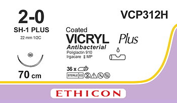 Vicryl plus sutur 2-0, VCP312H, SH-1 70 cm purple