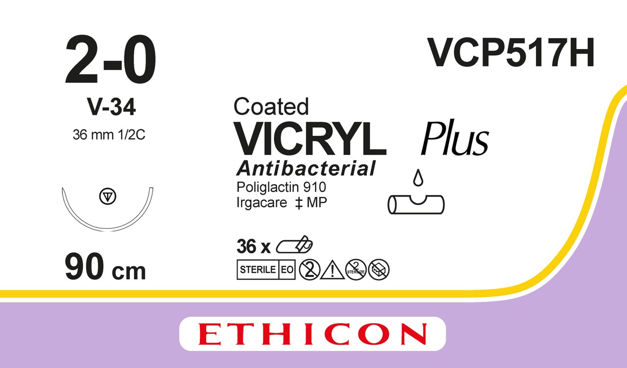 Vicryl plus sutur 2-0, VCP517H, V-34 90 cm purple