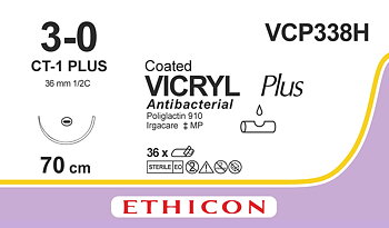 Vicryl plus sutur 3-0, VCP338H, CT-1 70 cm purple