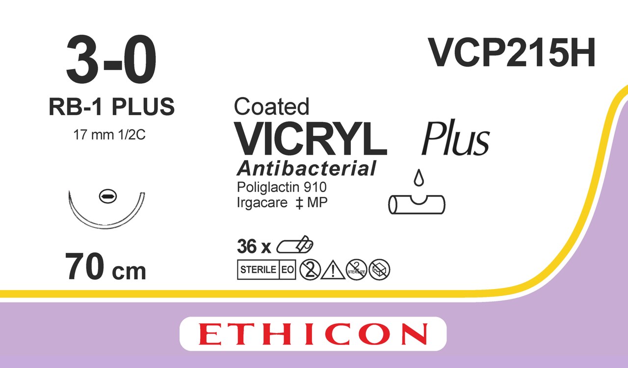 Vicryl plus sutur 3-0, VCP215H, RB-1 70 cm undyed