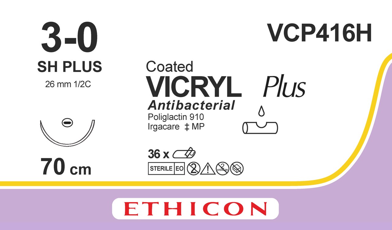 Vicryl plus sutur 3-0, VCP416H, SH 70 cm undyed