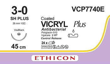 Vicryl plus sutur 3-0, VCP7740E, SH VB 8X45 cm purple C