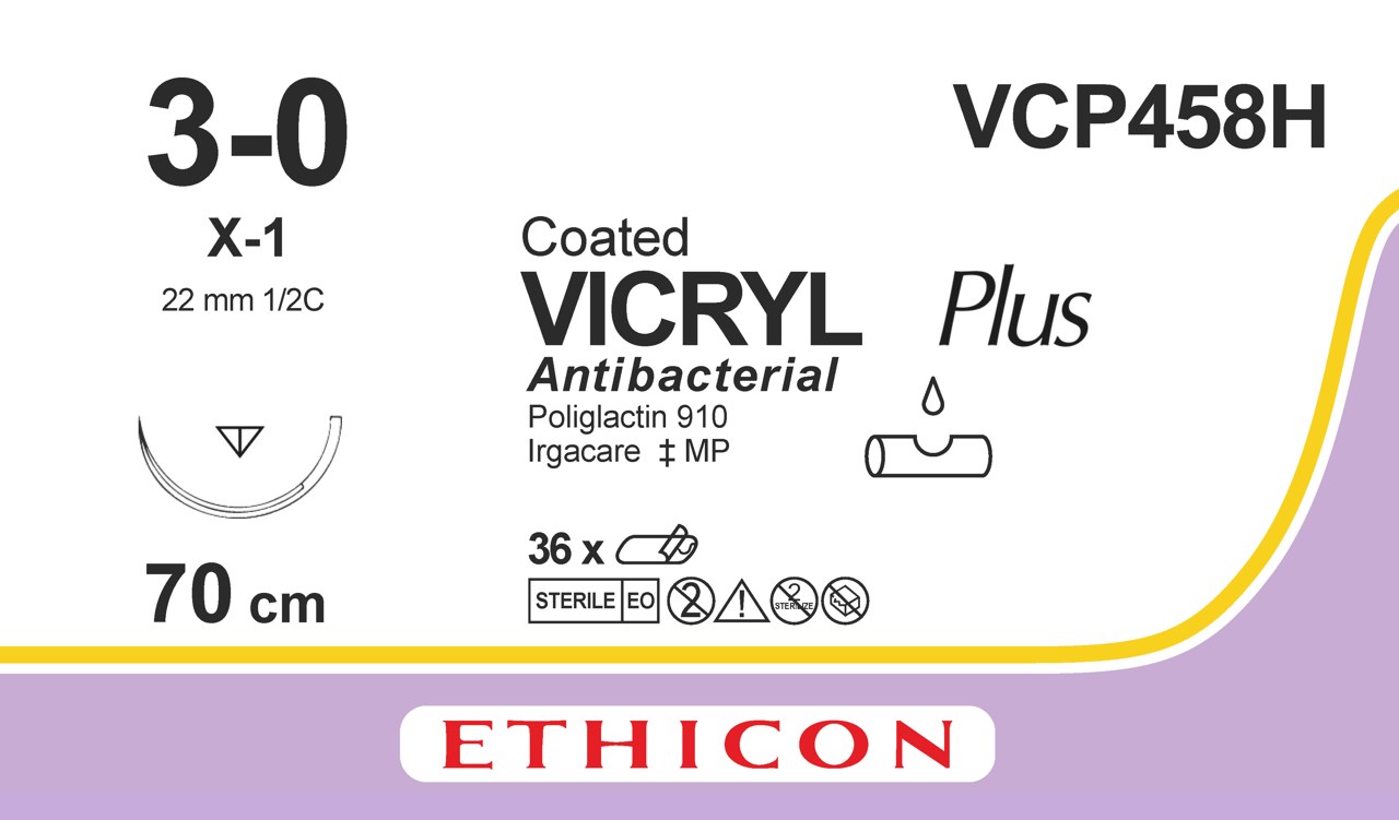 Vicryl plus suture 3-0, VCP458H, X-1 70 cm undyed