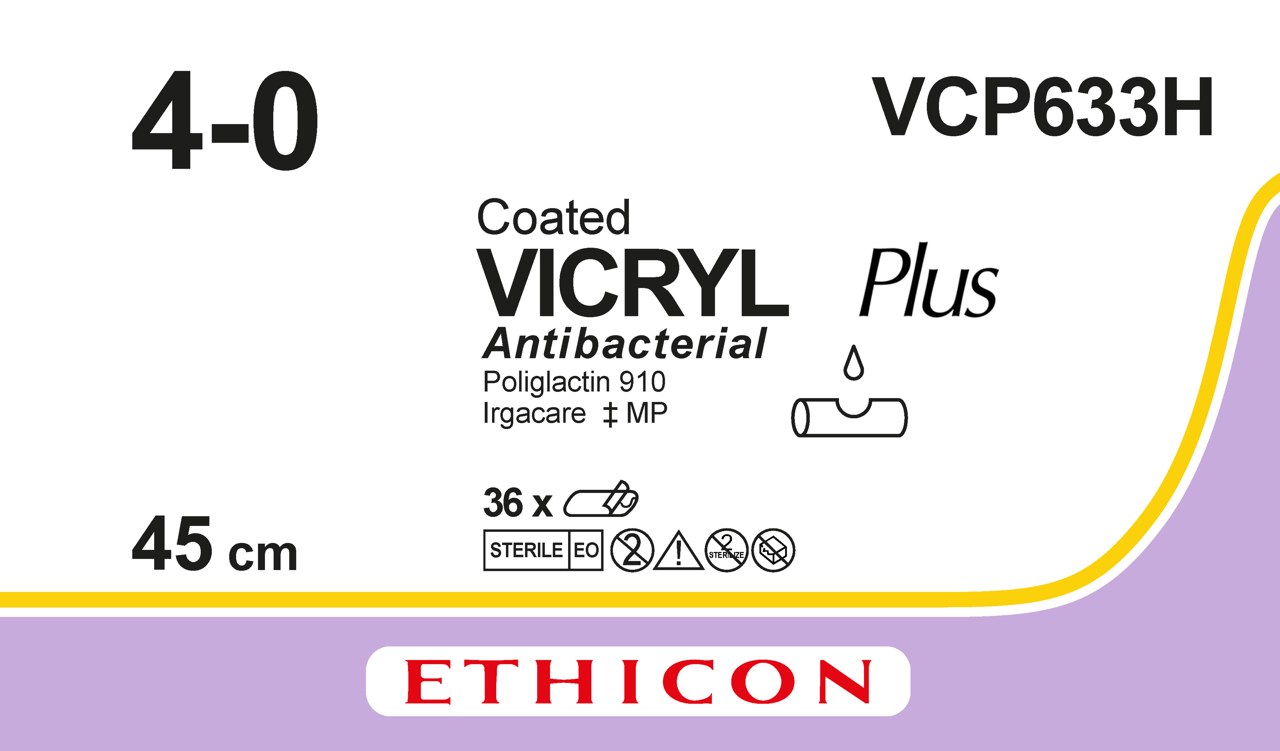 Vicryl plus sutur 4-0, VCP633H, 3X45 cm purple