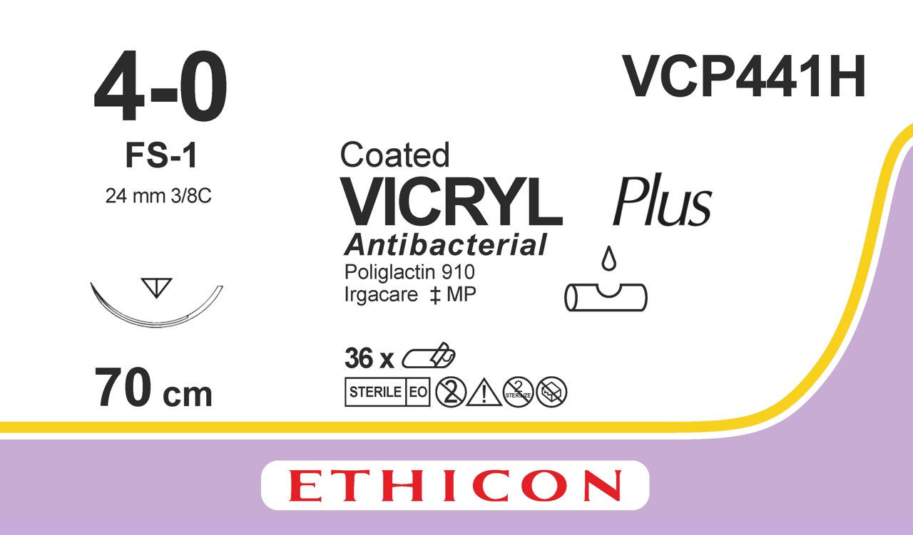 Vicryl plus sutur 4-0, VCP441H, FS-1 70 cm undyed.