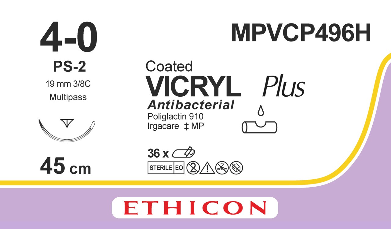 Vicryl plus suture 4-0, MPVCP496H, PS-2 45 cm undyed