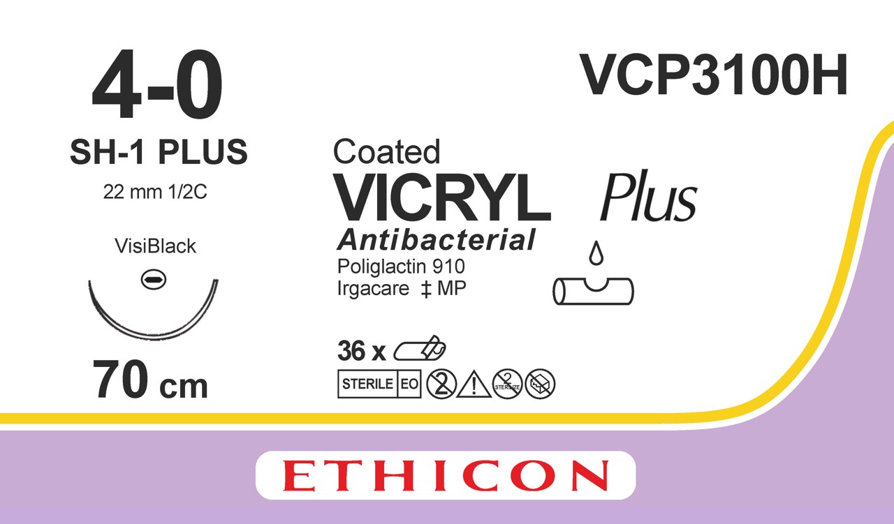 Vicryl plus suture 4-0, VCP3100H, SH-1 VB 70 cm purple