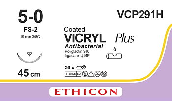 Vicryl plus sutur 5-0, VCP291H, FS-2 45 cm undyed