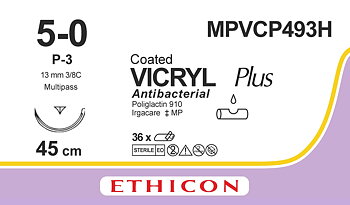 Vicryl plus sutur 5-0, MPVCP493H, P-3 45 cm undyed