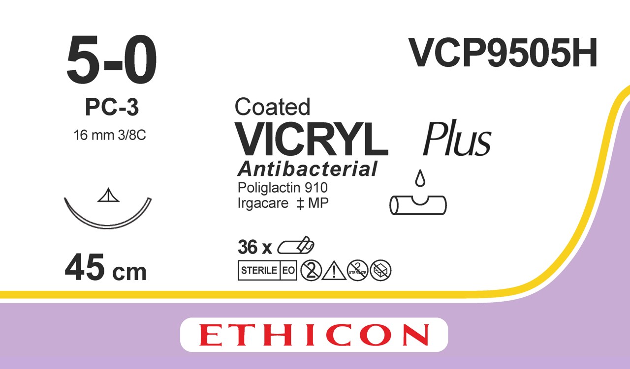Vicryl plus sutur 5-0, VCP9505H, PC-3 45 cm undyed